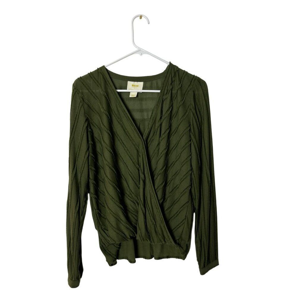 Maeve By Anthropologie Womens Long Sleeve Faux Wrap Blouse  Large